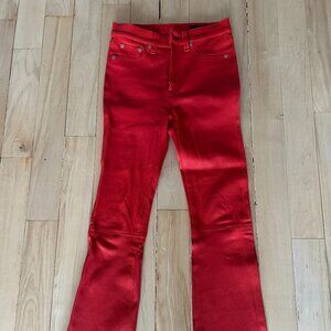 Rag & Bone Red Leather Flare Pant